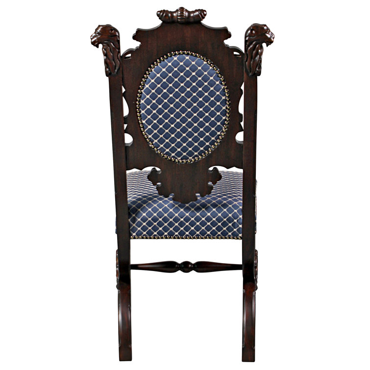 Sir Raleigh Hand-Carved Ivory Leather Side Chair with Walnut Finish