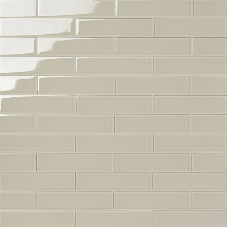 Beige 2" x 8" Polished Glass Subway Wall Tile