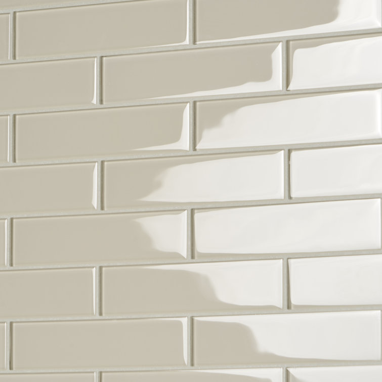 Beige 2" x 8" Polished Glass Subway Wall Tile