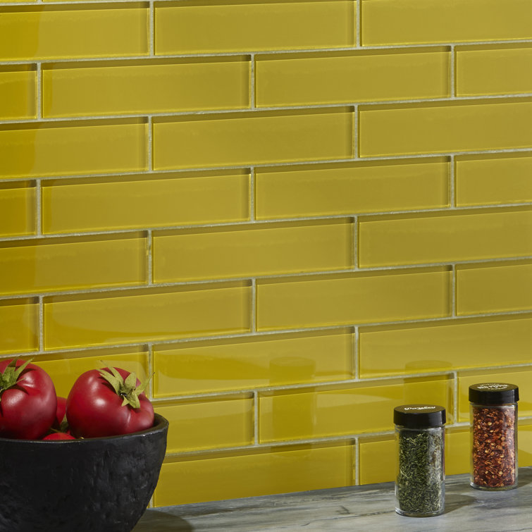 Yellow 2" x 8" Polished Glass Subway Wall Tile