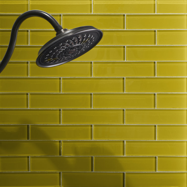 Yellow 2" x 8" Polished Glass Subway Wall Tile