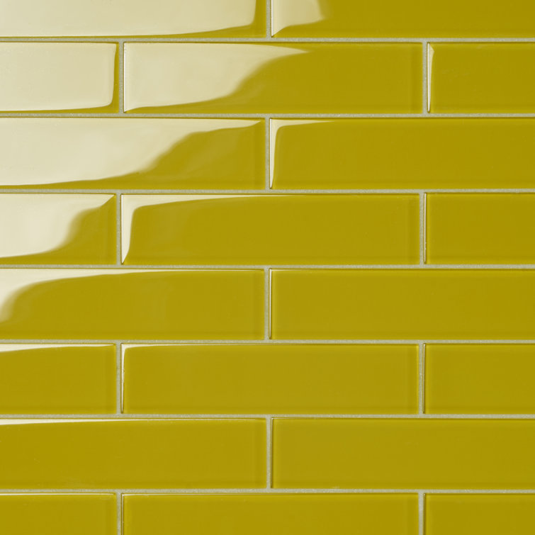 Yellow 2" x 8" Polished Glass Subway Wall Tile