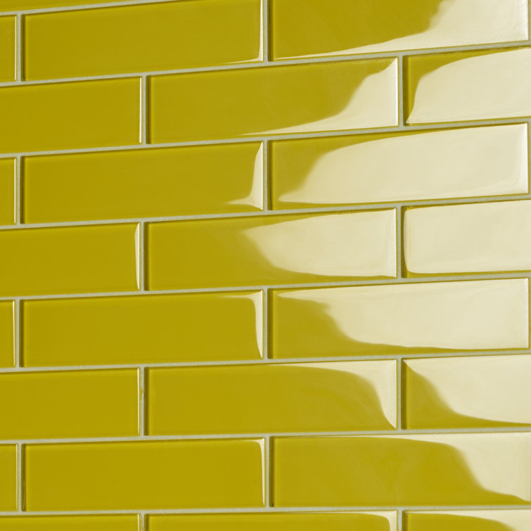 Yellow 2" x 8" Polished Glass Subway Wall Tile