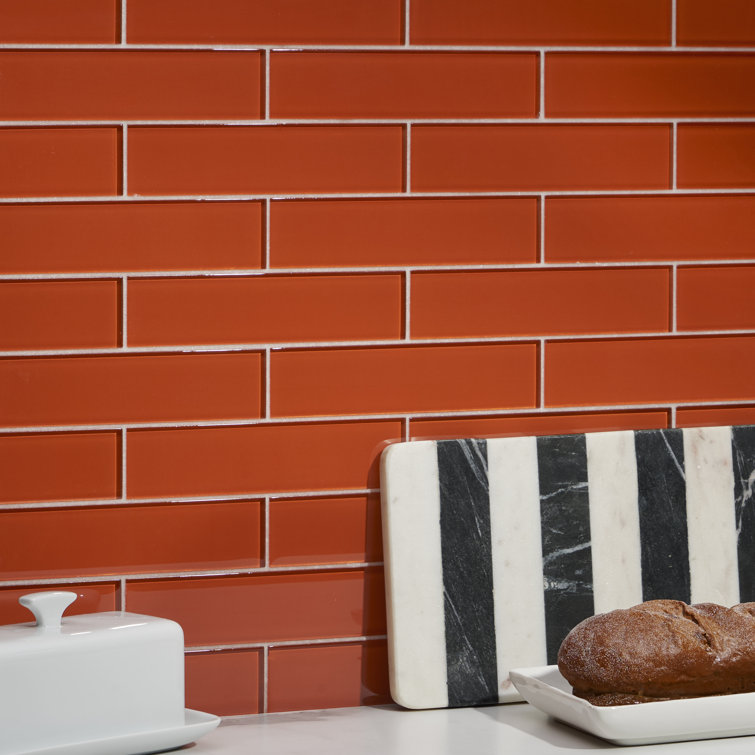 Lucid 2" x 8" Orange Glass Subway Wall Tile