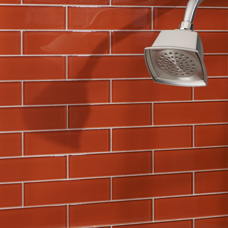 Lucid 2" x 8" Orange Glass Subway Wall Tile