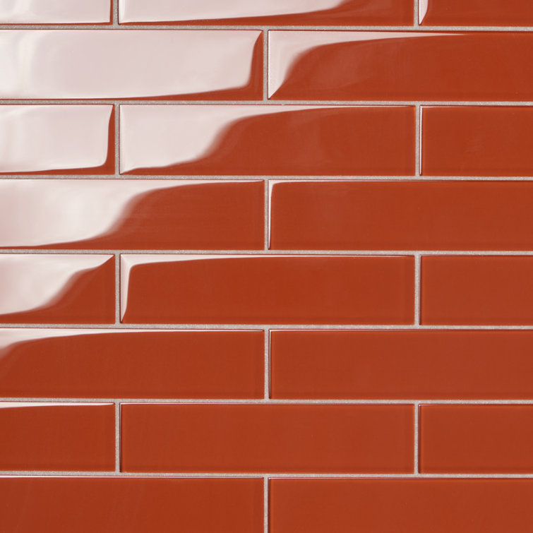 Lucid 2" x 8" Orange Glass Subway Wall Tile