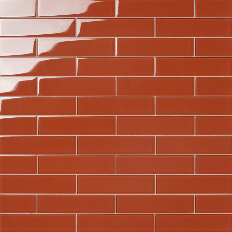 Lucid 2" x 8" Orange Glass Subway Wall Tile