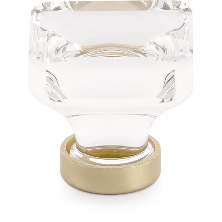 Square Clear Glass Cabinet Knob with Satin Brass Base