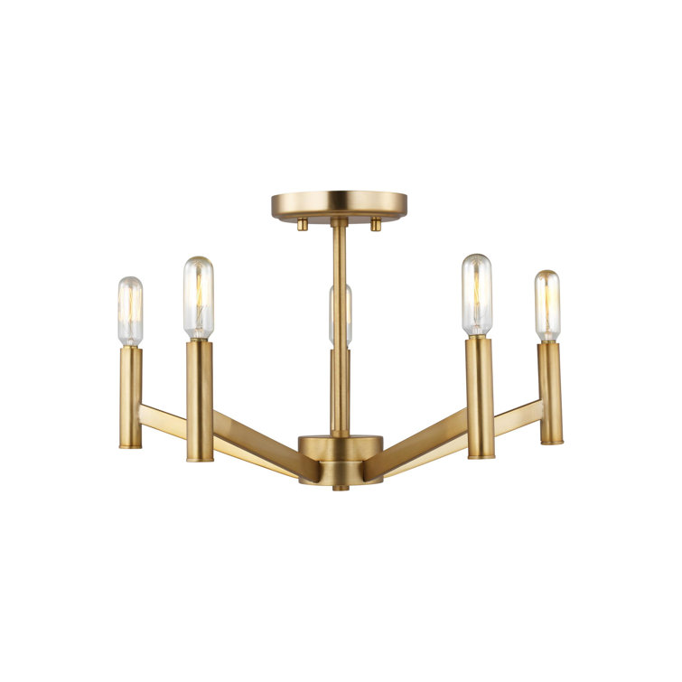 Vector Mid-Century Modern 5-Light Satin Brass Semi-Flush Mount