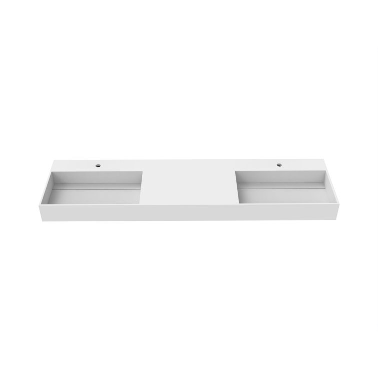 Juniper 72" Matte White Stone Wall-Mounted Double Basin Sink