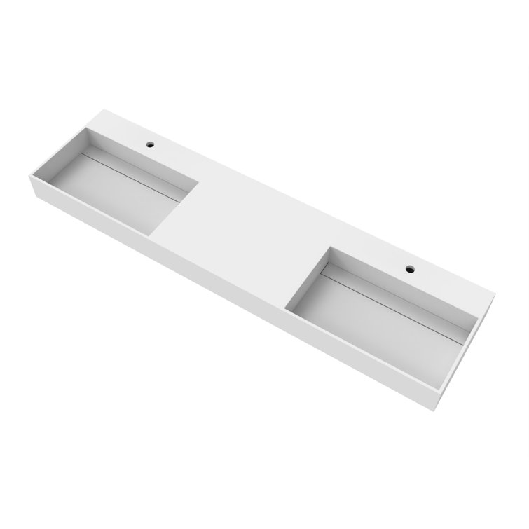 Juniper 72" Matte White Stone Wall-Mounted Double Basin Sink