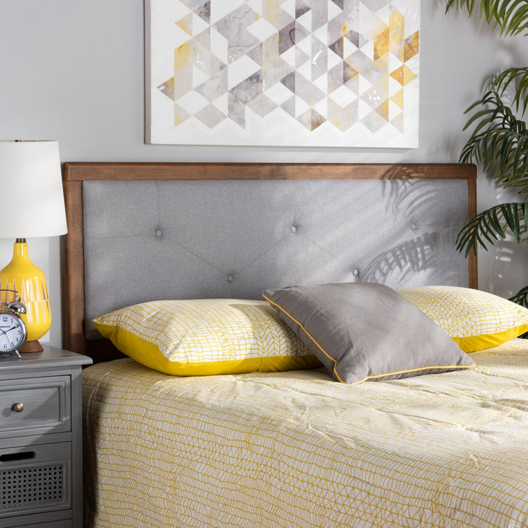 Light Gray and Walnut Brown Tufted Upholstered Queen Headboard