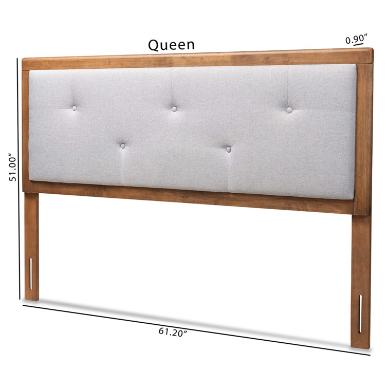 Light Gray and Walnut Brown Tufted Upholstered Queen Headboard