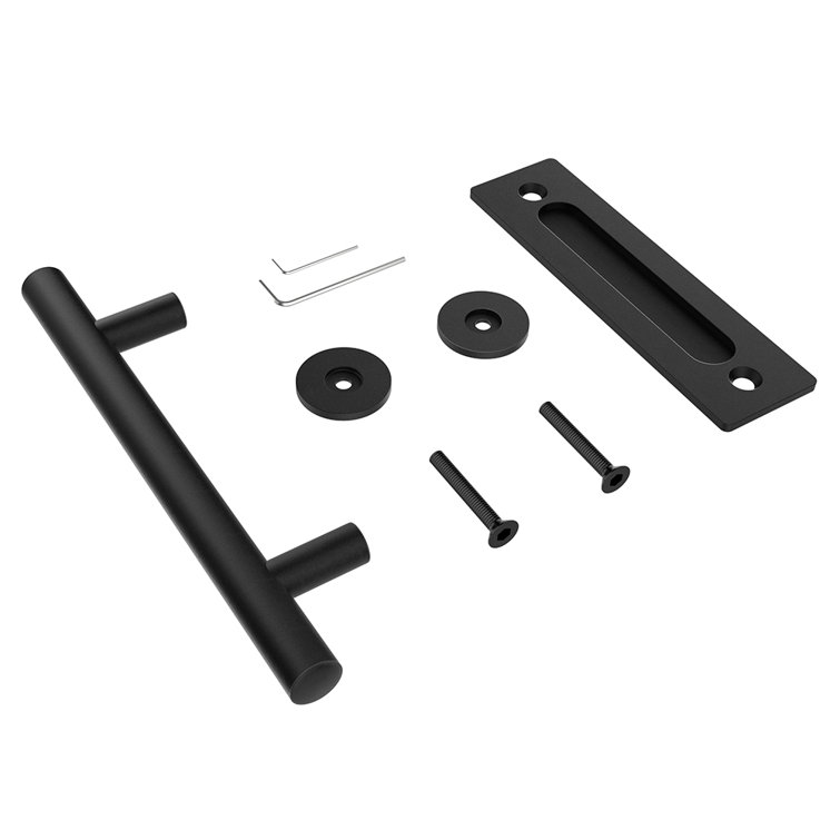 Matte Black Steel Indoor Barn Door Handle Set