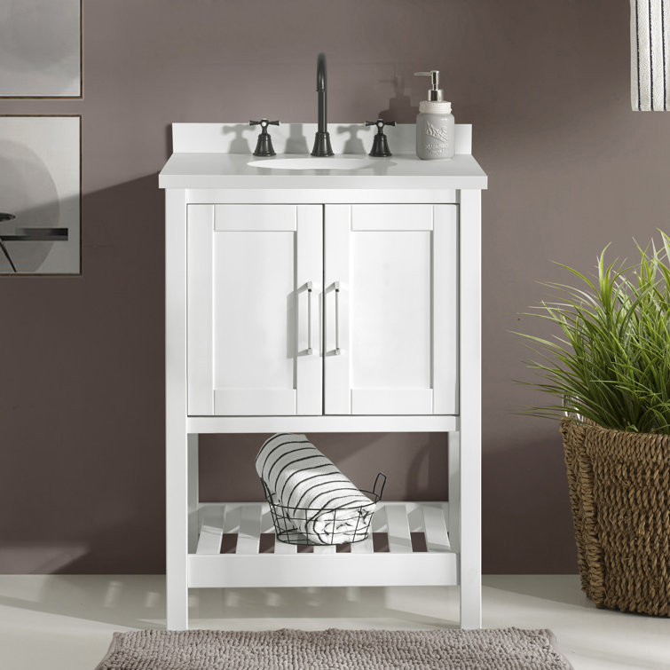 Bennet 24" White Pine Wood Modern Shaker Vanity Cabinet with Open Shelf