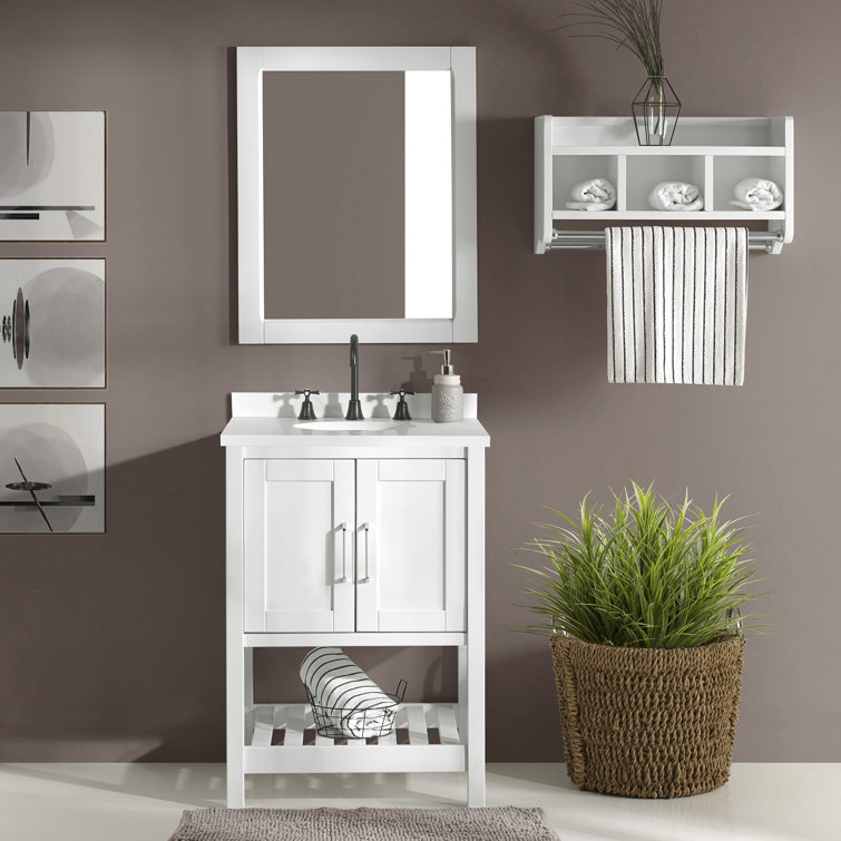 Bennet 24" White Pine Wood Modern Shaker Vanity Cabinet with Open Shelf
