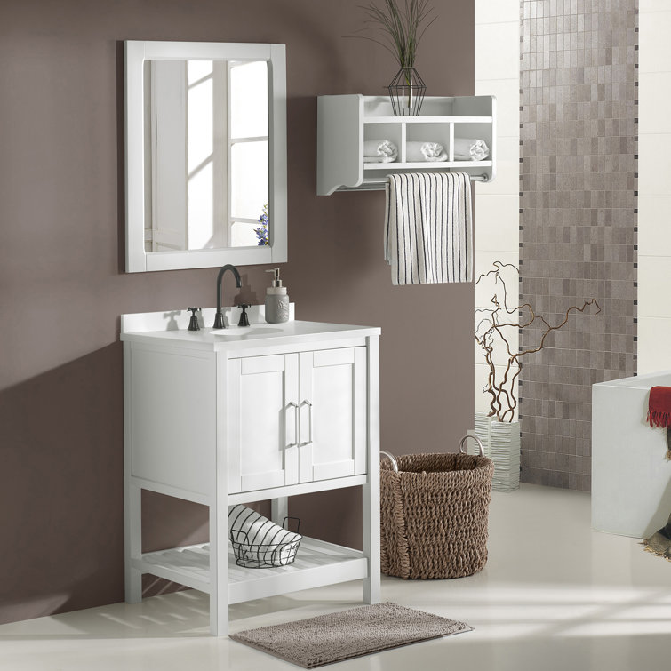 Bennet 24" White Pine Wood Modern Shaker Vanity Cabinet with Open Shelf