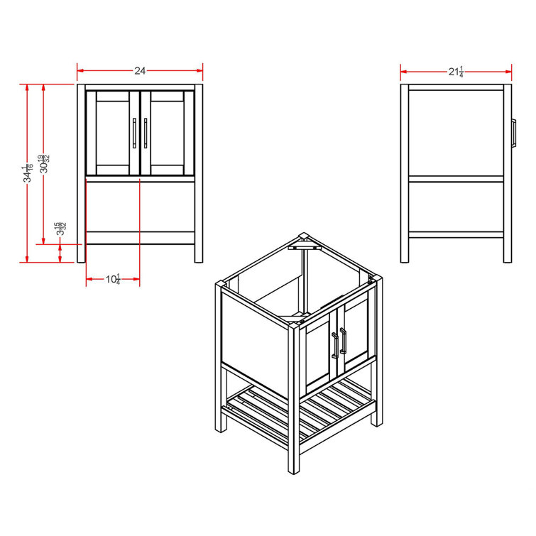 Bennet 24" White Pine Wood Modern Shaker Vanity Cabinet with Open Shelf