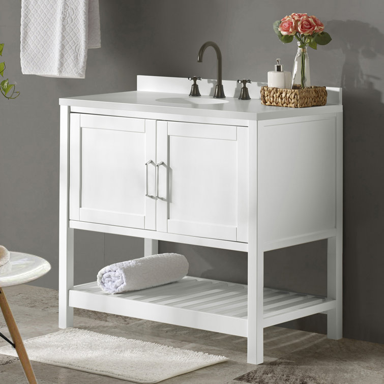 Bennet 36" White Pine Freestanding Vanity Cabinet with Shelf