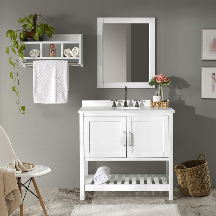 Bennet 36" White Pine Freestanding Vanity Cabinet with Shelf