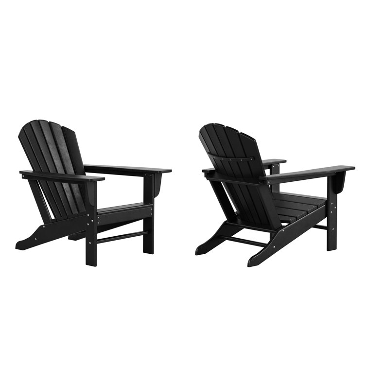 Black HDPE Plastic Adirondack Chair Set with Wide Armrests