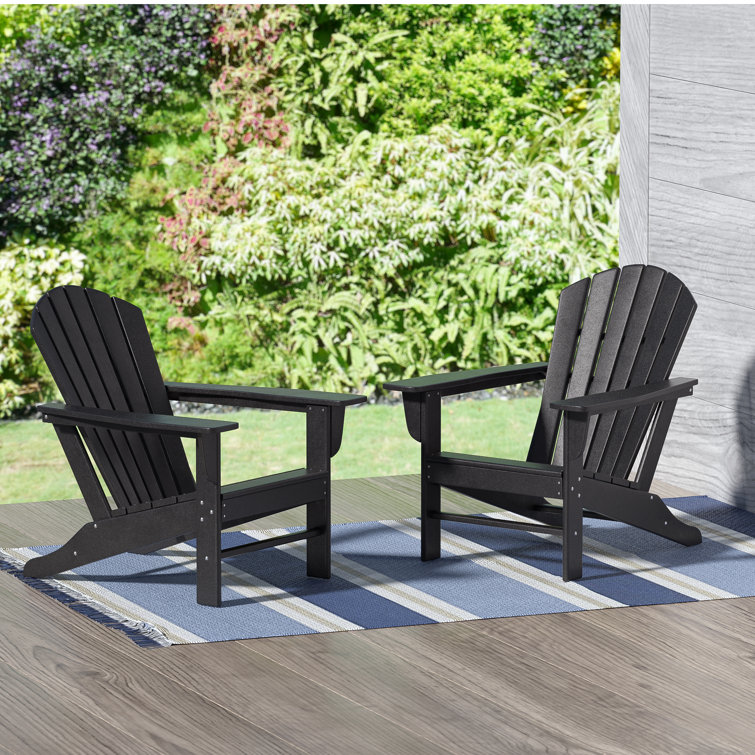 Black HDPE Plastic Adirondack Chair Set with Wide Armrests