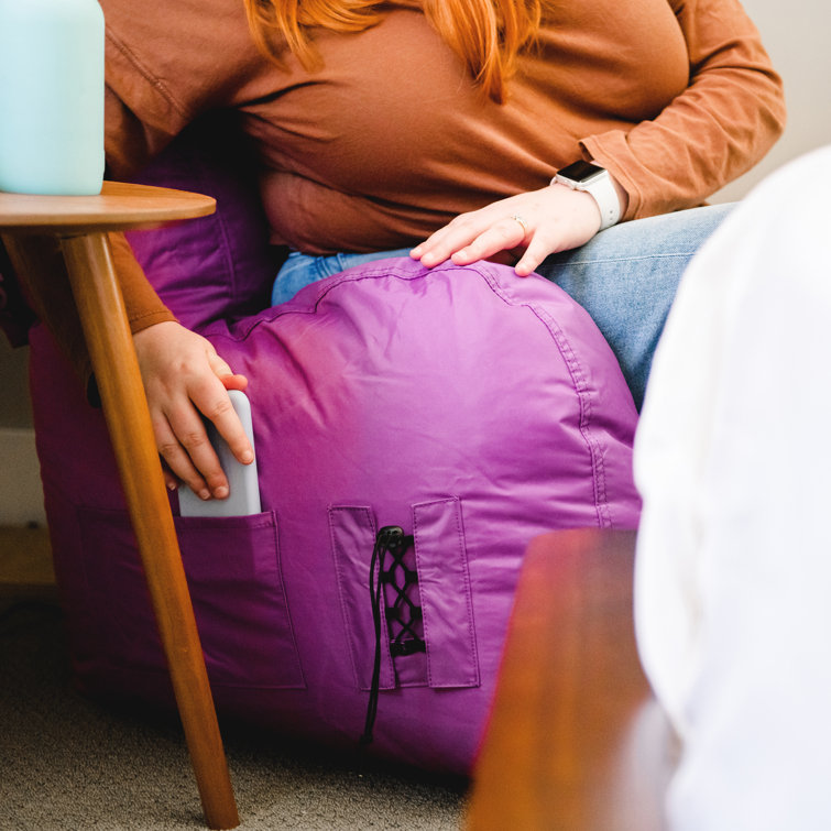 Radiant Orchid Polyester Bean Bag Chair with Drink Holder and Pocket