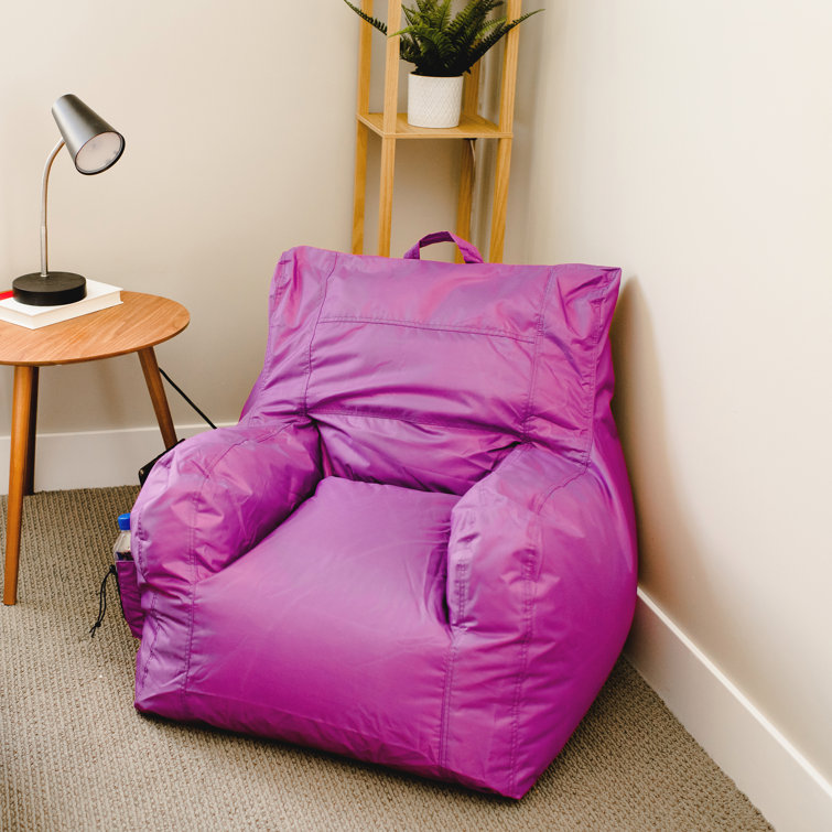 Radiant Orchid Polyester Bean Bag Chair with Drink Holder and Pocket