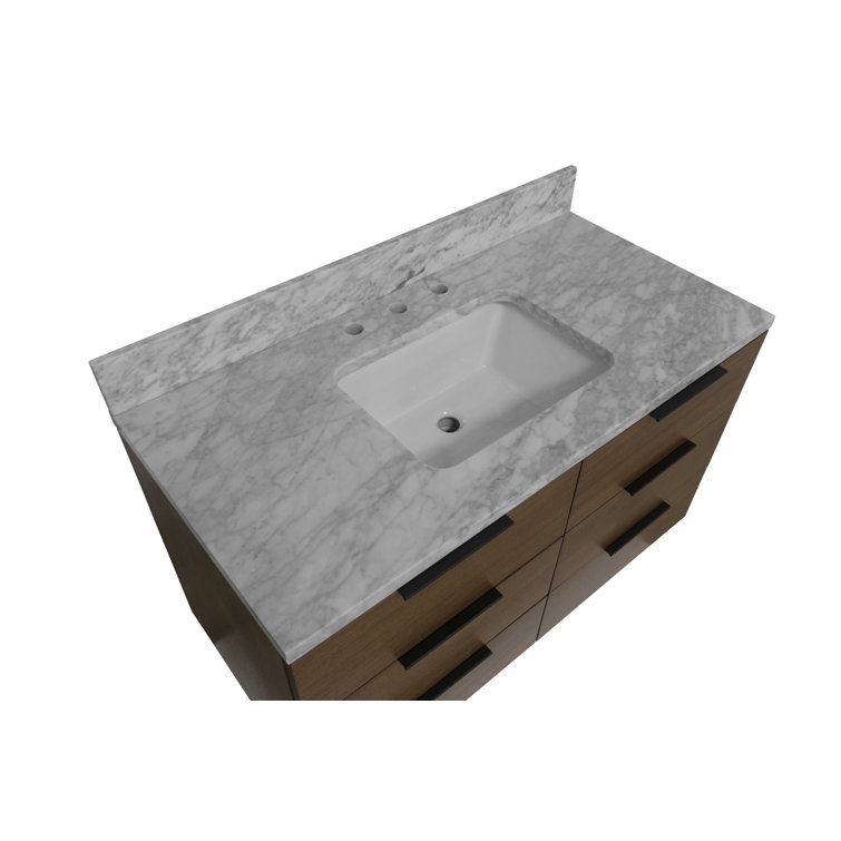 Walnut and Carrara Marble 42'' Single Wall-Mount Bathroom Vanity