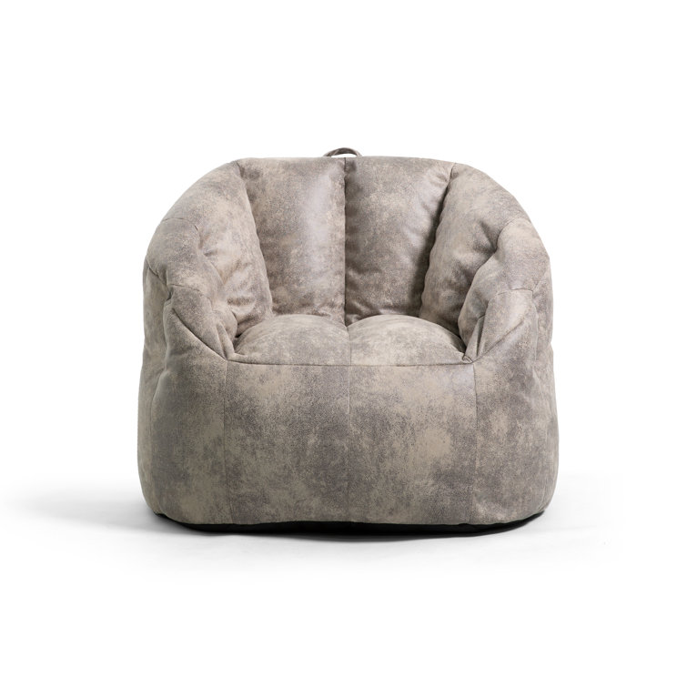 Cement Gray Large Faux Leather Bean Bag Chair with Removable Cover