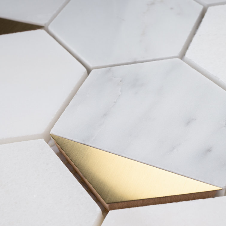 White and Gold Hexagon Marble Mosaic Wall Tile