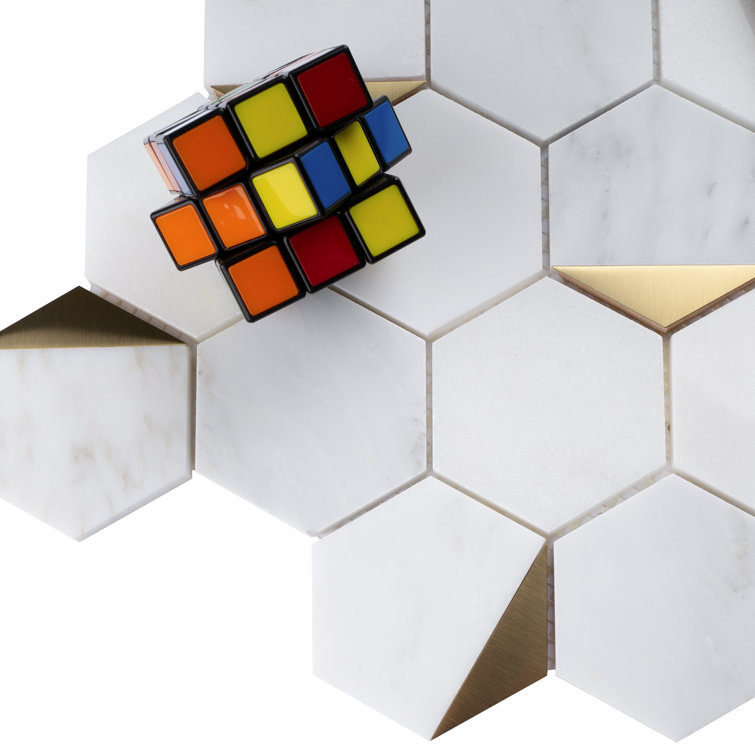 White and Gold Hexagon Marble Mosaic Wall Tile