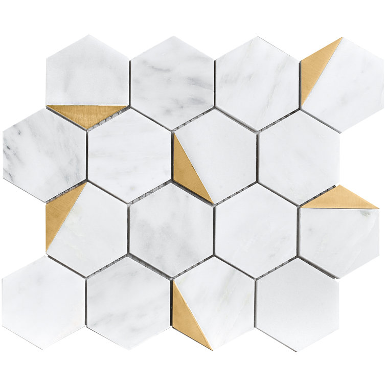 White and Gold Hexagon Marble Mosaic Wall Tile