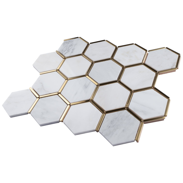 White and Gold Marble Honeycomb Mosaic Wall Tile
