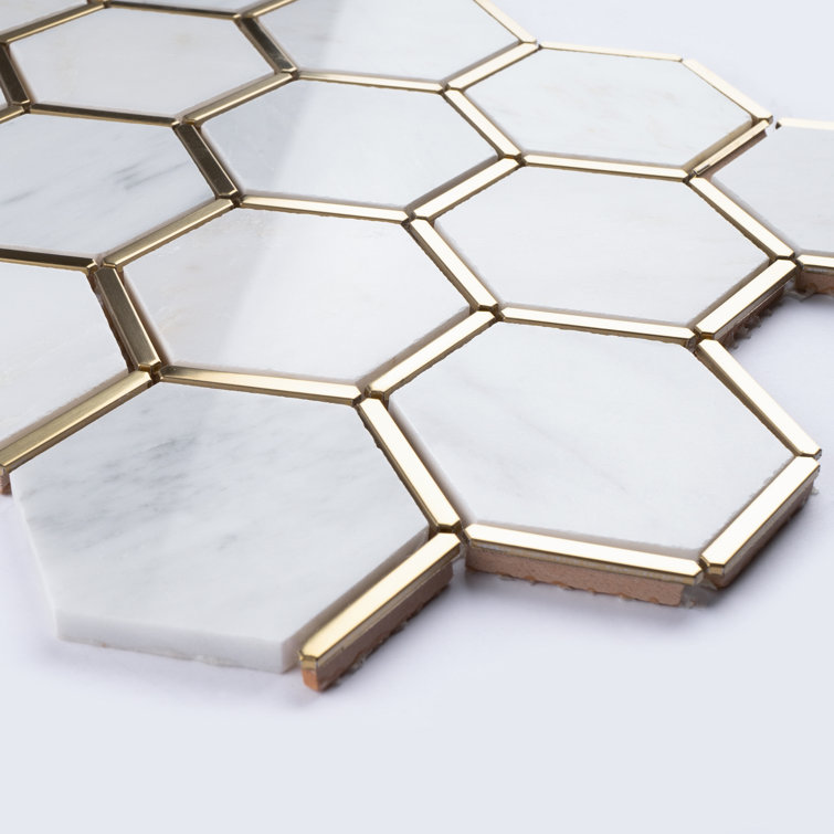 White and Gold Marble Honeycomb Mosaic Wall Tile