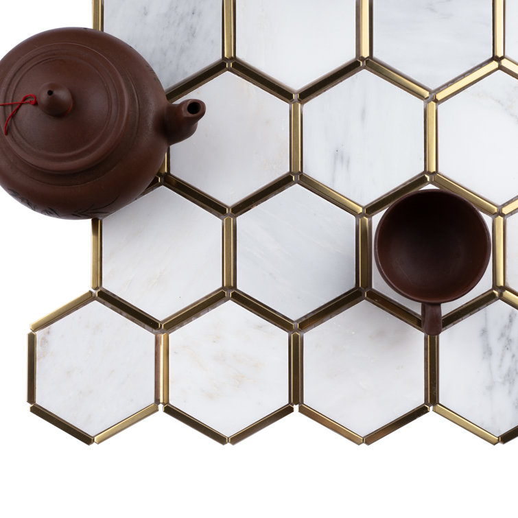 White and Gold Marble Honeycomb Mosaic Wall Tile