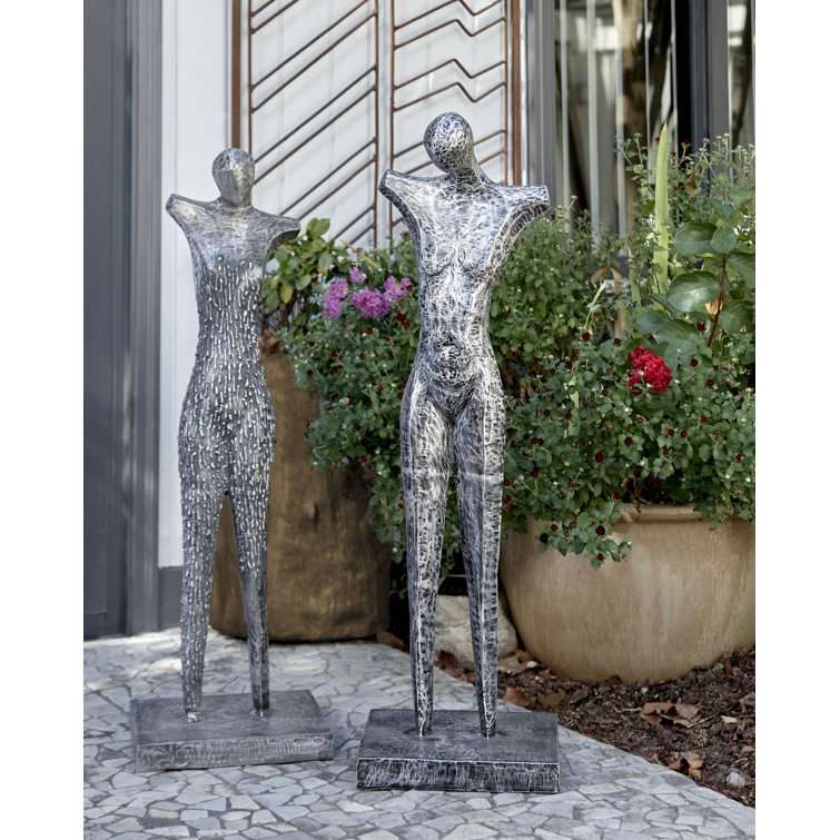 Transitional Black and Silver Metal Abstract Male Sculpture, 32"