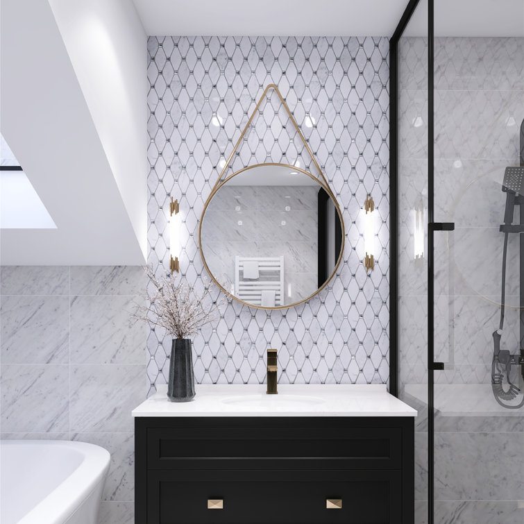 White Carrara Diamond and Dot Marble Mosaic Wall Tile