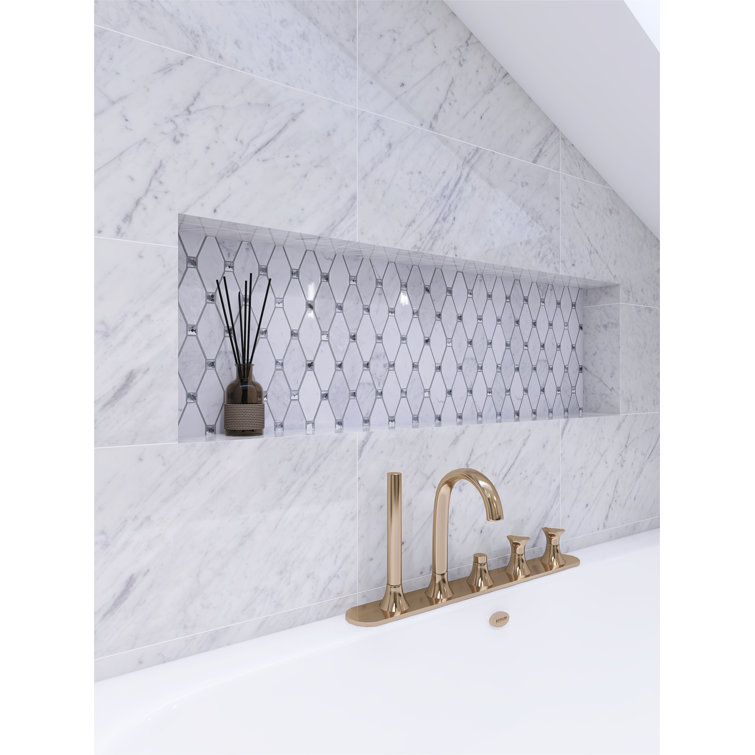 White Carrara Diamond and Dot Marble Mosaic Wall Tile