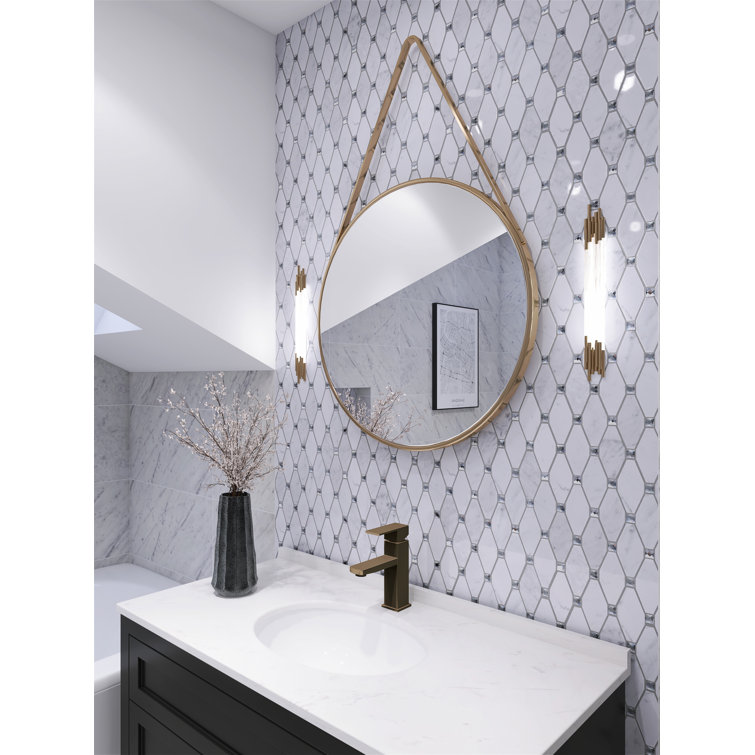 White Carrara Diamond and Dot Marble Mosaic Wall Tile
