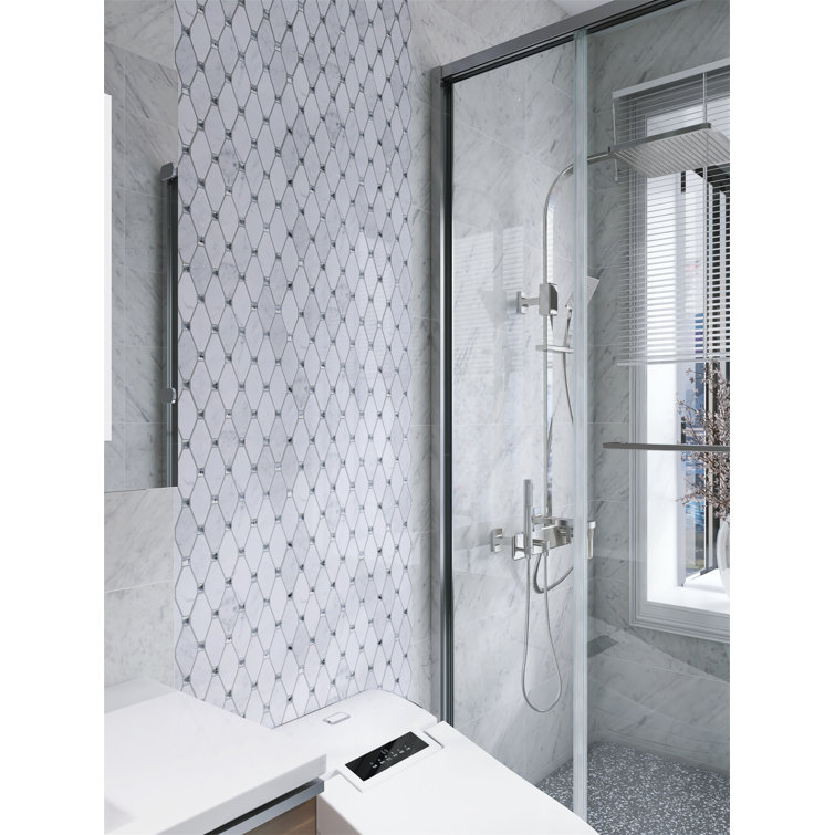 White Carrara Diamond and Dot Marble Mosaic Wall Tile