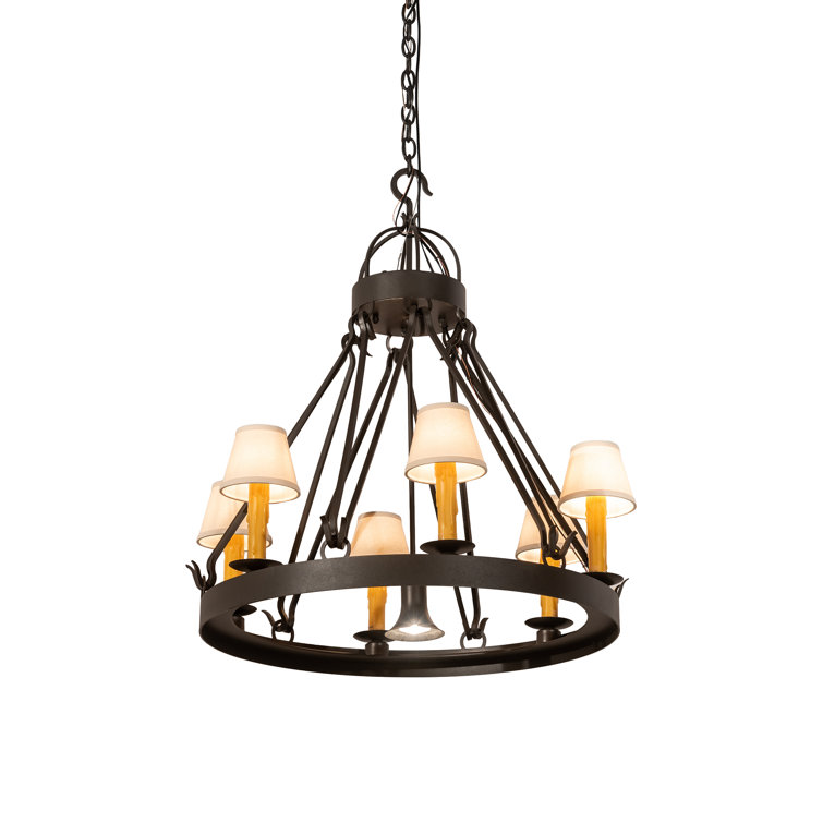 Lakeshore Black and Beige Seven Light Chandelier with Fabric Shades