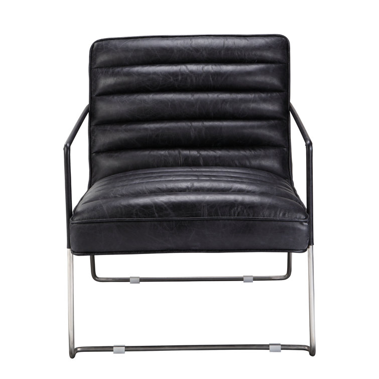 Contemporary Black Genuine Leather Slipper Accent Chair