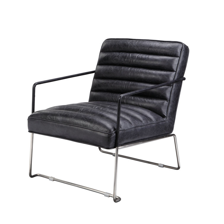 Contemporary Black Genuine Leather Slipper Accent Chair