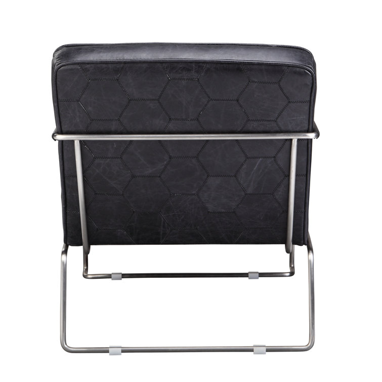 Contemporary Black Genuine Leather Slipper Accent Chair