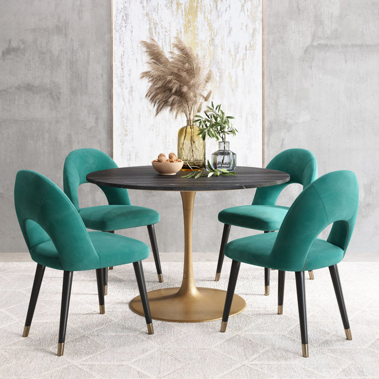 Black Marble and Gold Pedestal Round Dining Table
