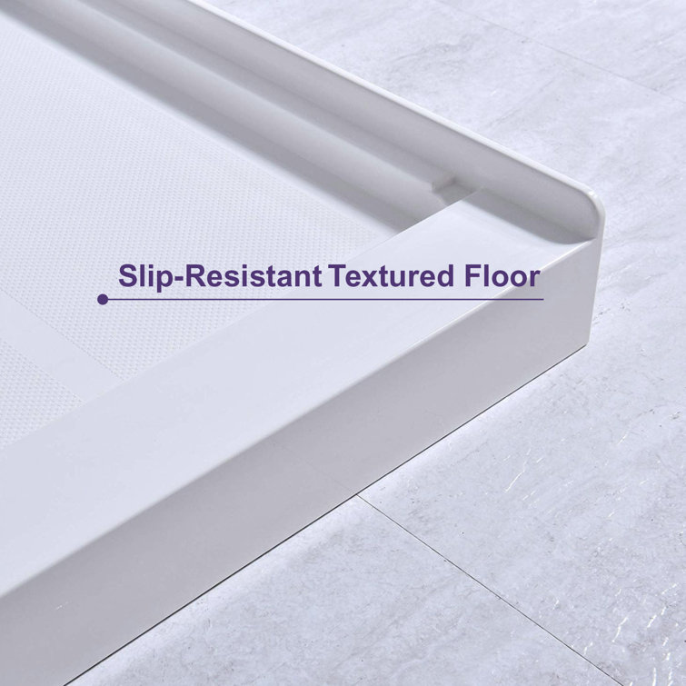 36" White Solid Surface Shower Pan Base with Brushed Gold Drain Cover