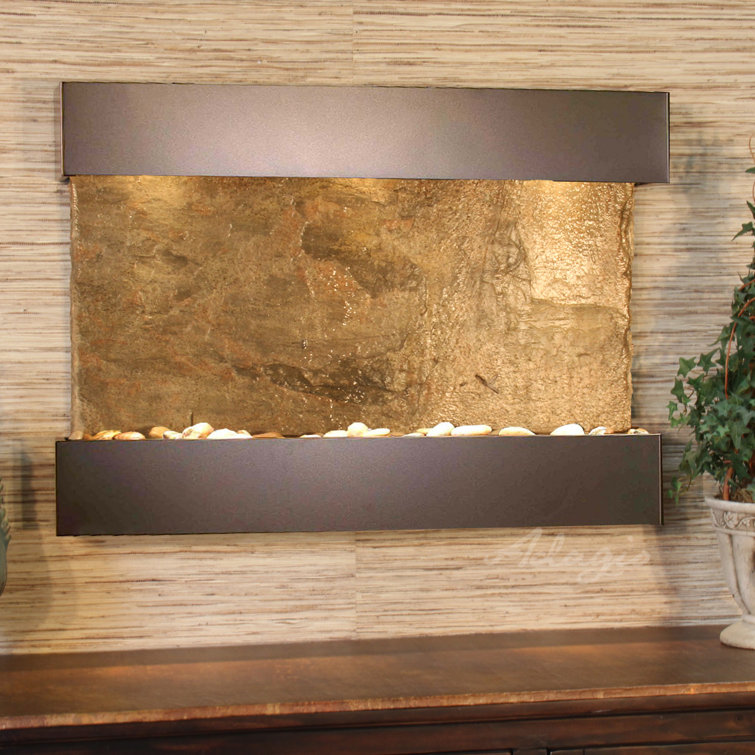 Antique Bronze Green Slate Wall Fountain with Lights