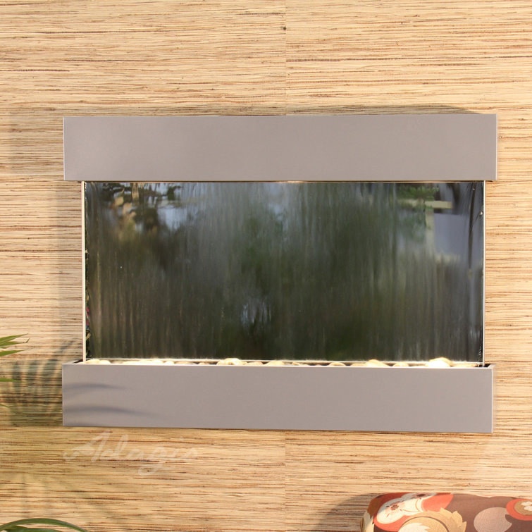 Silver Metallic Mirror Wall Fountain with Lights