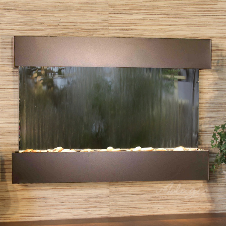Antique Bronze and Silver Mirror Wall Fountain with Light